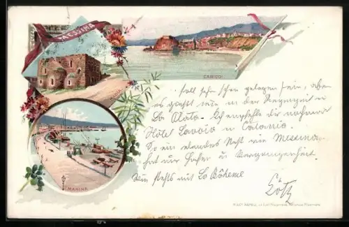 Lithographie Messina, Cariddi, Badia, Marina