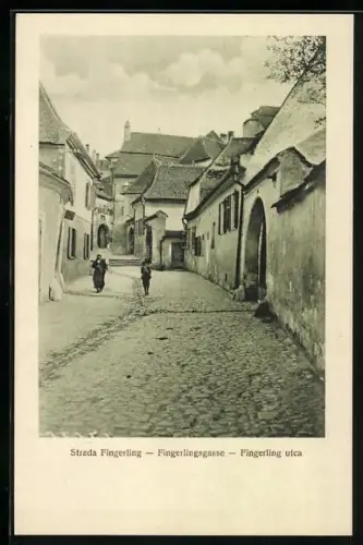 AK Hermannstadt, Fingerlingsgasse mit Passanten