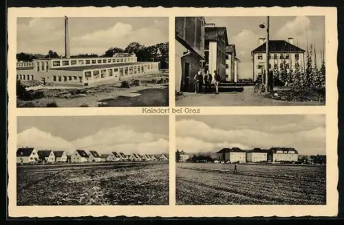 AK Kalsdorf bei Graz, Wohnsiedlung, Fabrik und Strassenpartie