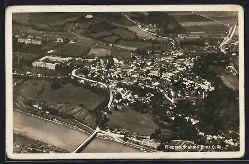 AK Enns, Ortspanorama aus dem Flieger gesehen