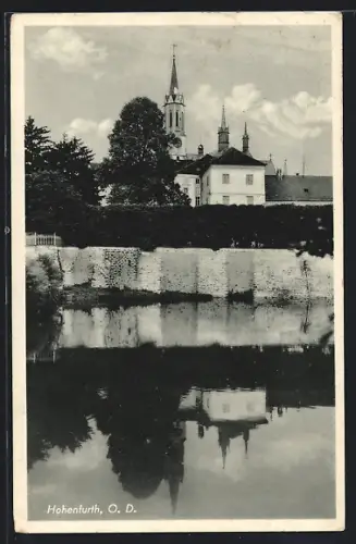 AK Hohenfurth, Teichpartie mit Blick zur Kirche