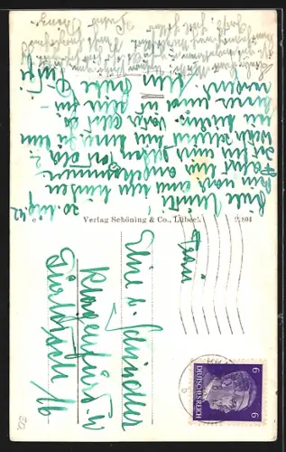 AK Braunau am Inn, Uferpartie mit Kirche