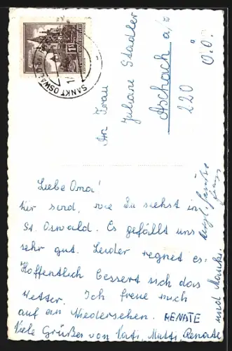 AK St. Oswald b. Freistadt, Ortspartie mit Kirche