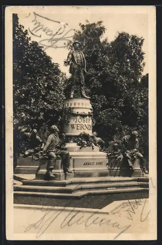 AK Steyr /O.-Ö., Blick auf das Josef Werndl-Denkmal