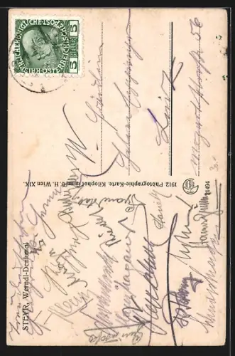 AK Steyr /O.-Ö., Blick auf das Josef Werndl-Denkmal