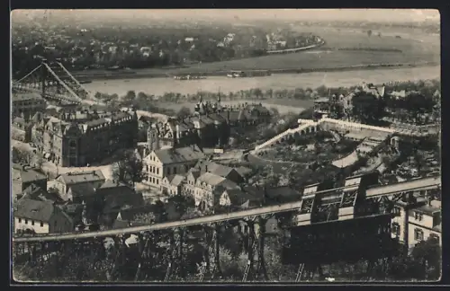 AK Dresden-Loschwitz, Panoramablick mit Bergschwebebahn