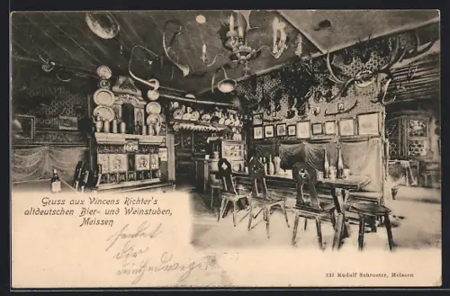 AK Meissen / Elbe, Gasthaus Vincens Richter`s altdeutsche Bier- und Weinstuben, Innenansicht