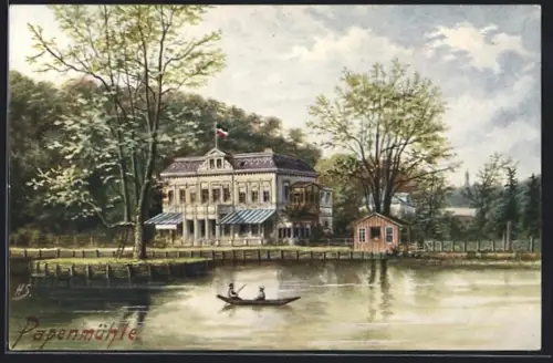 Künstler-AK Bad Freienwalde, Am Gasthof Papenmühle