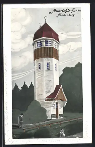 Künstler-AK Schönberg / Ndb., Aussichtsturm auf dem Kadernberg