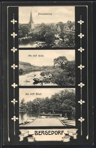 AK Hamburg-Bergedorf, Panorama, Partien an der Bille mit Ruderern