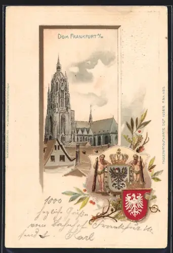 Passepartout-Lithographie Alt-Frankfurt, Dom u. Wappen