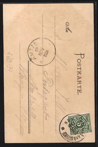 Passepartout-Lithographie Ulm / Donau, Stadtpanorama von Süden gesehen, Wappen