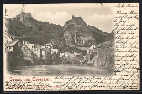 AK Oberstein, Burg, Felsenkirche, Naheufer