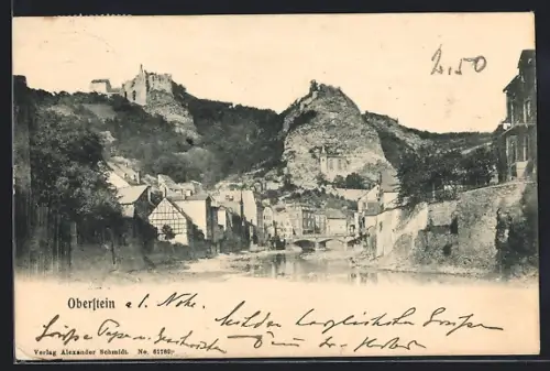 AK Oberstein, Burg, Felsenkirche, Flussansicht