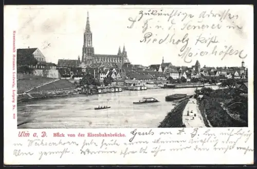 AK Ulm a. D., Blick von der Eisenbahnbrücke