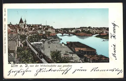 AK Ulm a. D., Blick von der Wilhelmshöhe auf Stadt und Donau