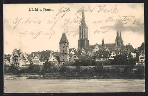 AK Ulm a. Donau, Stadtansicht mit Münster und Donau