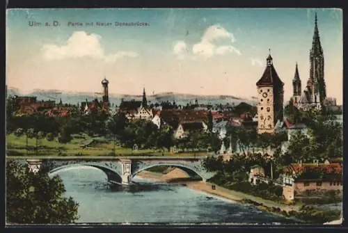 AK Ulm a. D., Neue Donaubrücke, Stadtturm, Münster