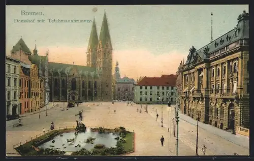AK Bremen, Domshof mit Teichmannbrunnen