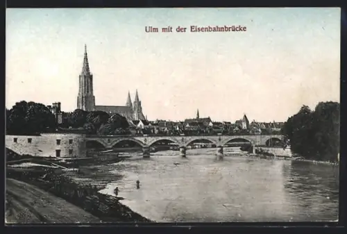 AK Ulm / Donau, Eisenbahnbrücke, Münster