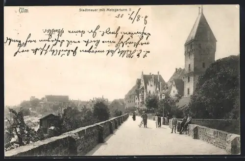 AK Ulm / Donau, Stadtmauer, Metzgerturm