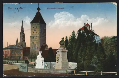 AK Ulm a. Donau, Bismarckdenkmal, Stadttor, Münster