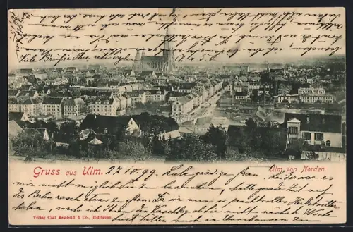 AK Ulm / Donau, Stadtansicht von Norden mit Münster