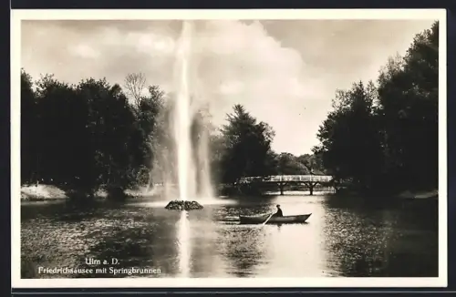 AK Ulm a. D., Friedrichsausee mit Springbrunnen