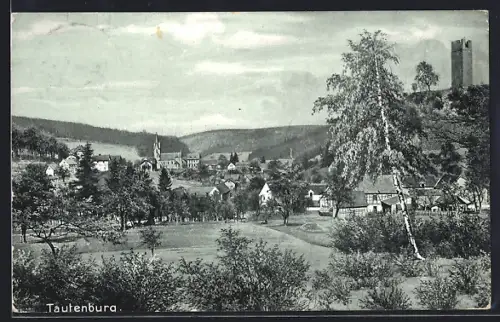 AK Tautenburg, Ortsansicht mit Kirche und Burgruine