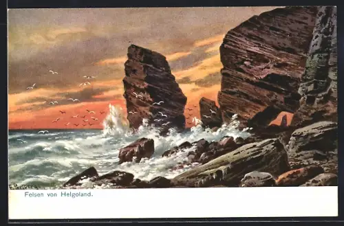 Künstler-AK Helgoland, Felsen am Meer