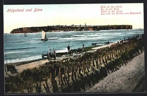 AK Helgoland, Inselansicht, Düne, Strand, Segelboot