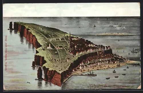 AK Helgoland, Vogelperspektive der Insel und Unterland