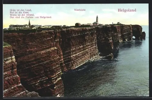 AK Helgoland, Westküste, Leuchtturm, Klippen
