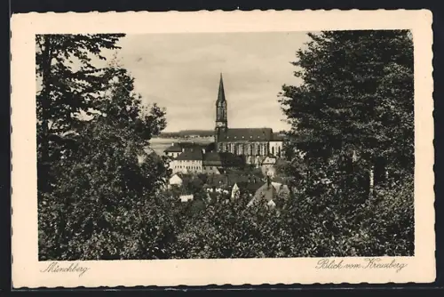 AK Münchberg, Blick vom Kreuzberg auf Kirche und Stadt