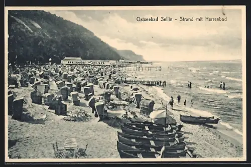 AK Sellin /Rügen, Strand mit Herrenbad