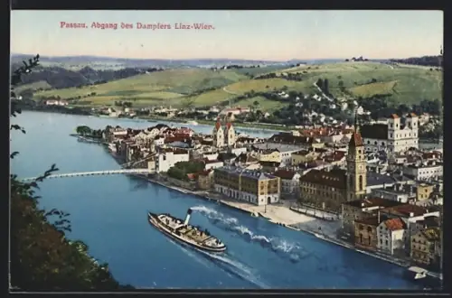 AK Passau, Abgang des Dampfers Linz-Wien