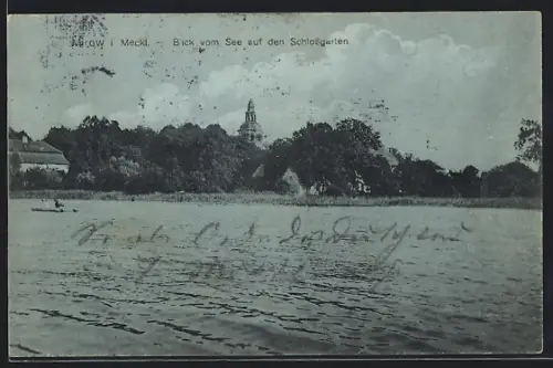 AK Mirow i. Meckl., Blick vom See auf den Schlossgarten