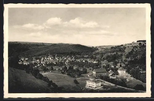 AK Herrstein a. d. Nahe, Ortsansicht mit Kirche und umliegender Landschaft