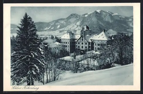 AK Lenggries, Schloss Hohenburg, Brauneck, Winteransicht