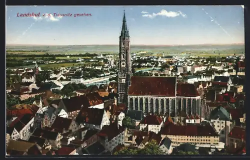 AK Landshut, Stadtansicht mit Kirche von der Trausnitz gesehen
