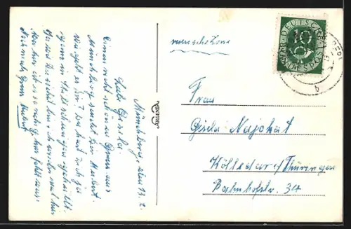 AK Münchberg /Ofr., Stadtansicht mit Kirche und Schornstein