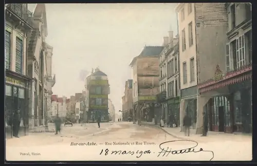 AK Bar-sur-Aube, Rue Nationale et Rue Thiers