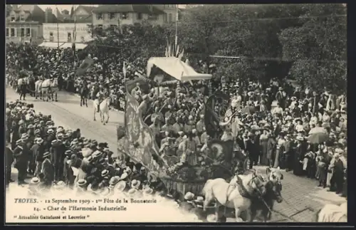 AK Troyes, 1re Fête de la Bonneterie, Char de l`Harmonie Industrielle
