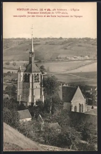 AK Bérulles /Aube, L`Église du XVIe siècle avec vitraux et fonts baptismaux historiques