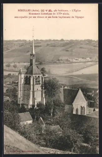 AK Béruelles /Aube, L`Église, monument historique du XVIe siècle, remarquable par ses vitraux et fonts baptismaux