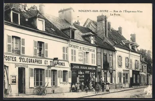 AK Nogent-sur-Seine, Rue de l`Étape-aux-Vins, La Poste et commerces adjacents