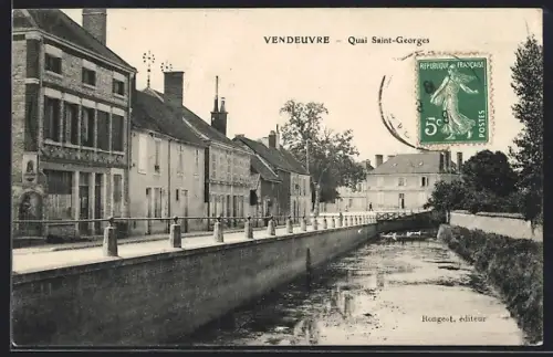 AK Vendeuvre, Quai Saint-Georges et vue du canal fluvial