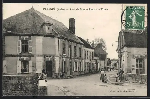 AK Traînel /Aube, Pont de Sens et Rue de la Trinité