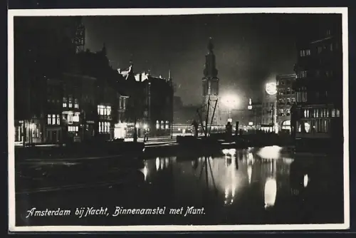 AK Amsterdam, Binnenamstel met Munt bij Nacht