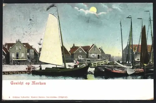 AK Marken, Panorama mit Segelboot